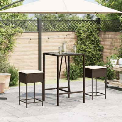vidaXL - Tuinbarkrukken - 2 - st - met - kussens - poly - rattan - bruin