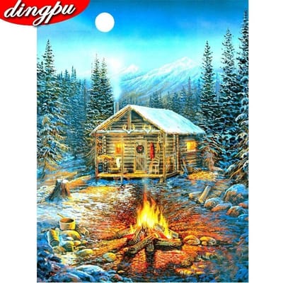 Diy diamant borduurwerk 5D winterlandschap aankomst schilderij huis mozaïek woondecoratie 20X30CM black