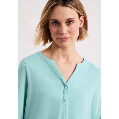 Shirt met 3/4-mouwen, split neck en knopen