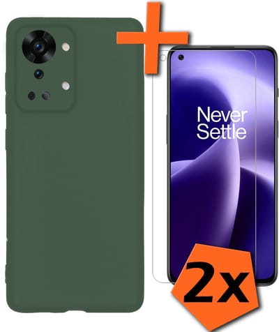 Hoes - Met 2x Screenprotector - Geschikt voor OnePlus Nord 2T - Sterk & Shockproof - Back Cover - Siliconen Case - Telefoon Hoes - Donkergroen