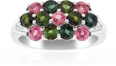 Cavill - Elegante 925 Sterling Zilver Ring met Palladium - 1,14 ct Rondgeslepen Braziliaanse Toermalijnen - Roze, Groen & Indigo Kleurrijk Sieraad