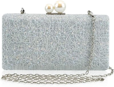 Elegante Avondtas voor Dames - Clutch, Schoudertas en Handtas met Ketting voor Feestjes en Diners, Zilverkleurig