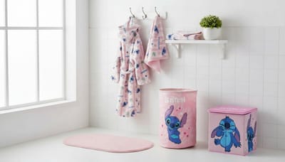 Stitch Disney Badset 5-delig 7-8 Jaar – Badjas + Handdoek + Washandje + Wasmand + Opbergdoos