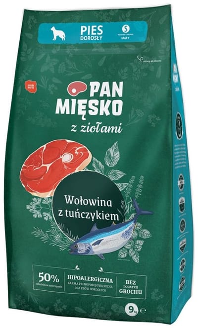Pan Mięsko - Droogvoer voor Honden - Rund & Tonijn - Brokken S - Graanvrij - Ondersteunt Spijsvertering & Vacht - 9 kg