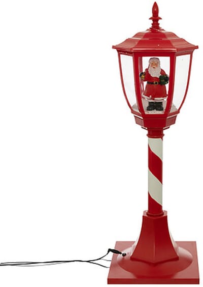 Feeric Lights & Christmas Kerst decoratie lantaarnpaal - rood - met led verlichting - 90 cm - sneeuw lantaarn - snowglobe lantaarn