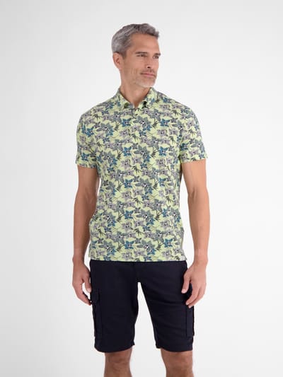 LERROS Zomers poloshirt met trendy bloemenprint , Maat: L , Kleur: LEMON WATER , 97% katoen, 3% elastaan