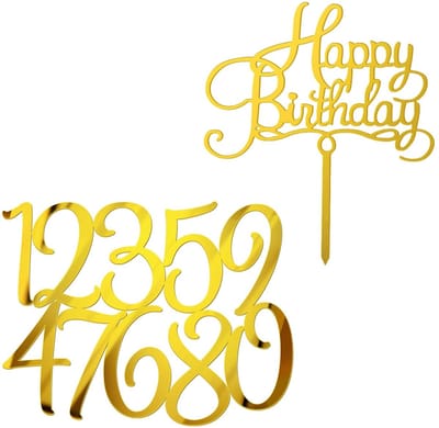 Dailygoods- Taartdecoratie Gouden Cijfers - Taartdecoratie Set - Verjaardagsinzetstuk - Acryl - 10 Stuks - Afmetingen 4-6 cm - Taartversiering
