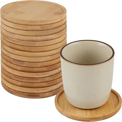 Set van 16 Bamboe Onderzetters, 12.5 x 11.5 x 1 cm, Ronde Houten Onderzetters voor Keuken, Woonkamer en Eetkamer, Duurzaam en Stijlvol