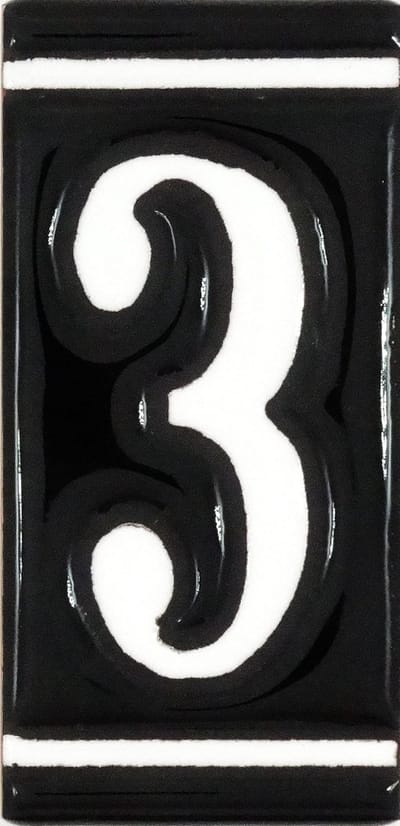 Huisnummer 3 - Keramiek Nummer - Adres Aanduiding - Handbeschilderd Design - 5 x 11 cm - Zwart