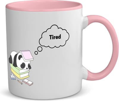Akyol - tired panda koffiemok - theemok - roze - Panda - panda liefhebbers - panda die ligt op een stapel boeken - verjaardag - dieren liefhebbers - cadeau - kado - geschenk - verjaardagscadeau - 350 ML inhoud