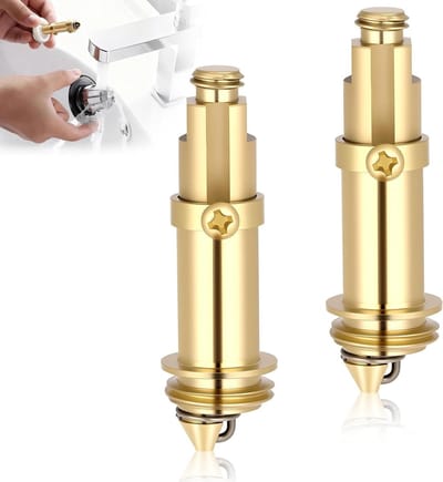 Afvoerventiel Messing - Klikker Stopkraan - Reparatie Sanitair - Veerstop Mechanisme - 2 stuks - Goud