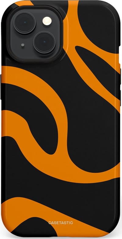 Casetastic hoesje geschikt voor Apple iPhone 15 - MagSafe - Dubbellaagse bescherming - Katachtige Oranje Tijger Strepen - Fashion Case - Zwart Oranje