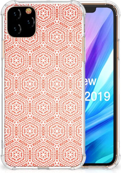 Apple iPhone 11 Pro Max Doorzichtige Silicone Hoesje Pattern Orange