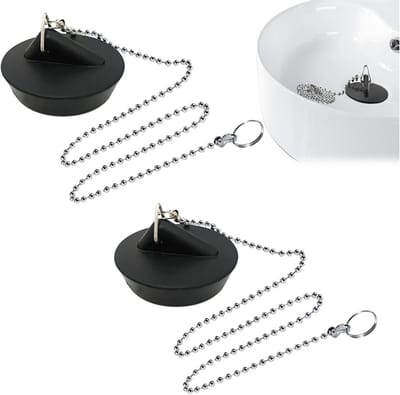 Rubberen Wastafel Stopper Set - Badstopper met Ketting voor Keuken en Badkamer (2 Stuks)