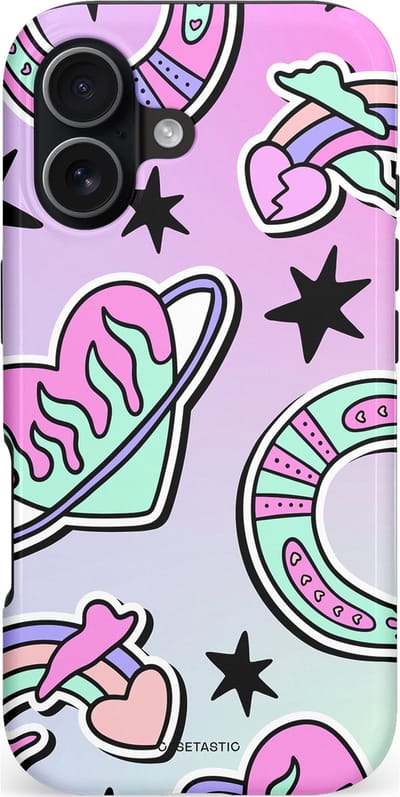 Casetastic hoesje geschikt voor Apple iPhone 17 - MagSafe - Dubbellaagse bescherming - Paarse Droomwereld - Fashion Case - Lila Lichtgrijs Zwart Mintgroen
