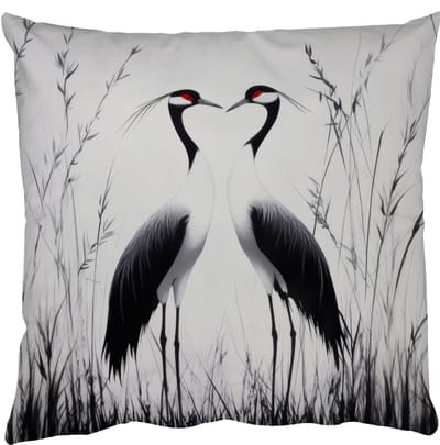 Sierkussens - Kussentjes Woonkamer - 50x50 cm - Kraanvogels - Gras - Hartvorm - Zwart