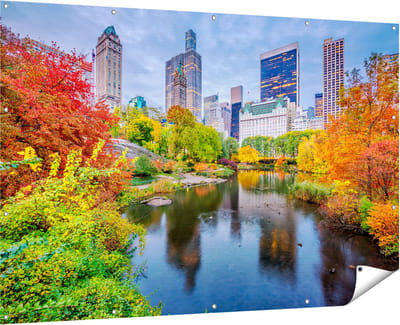 Gards Tuinposter Kleurrijke Central Park tijdens de Herfst - 180x120 cm - Tuindoek - Tuindecoratie - Wanddecoratie buiten - Tuinschilderij