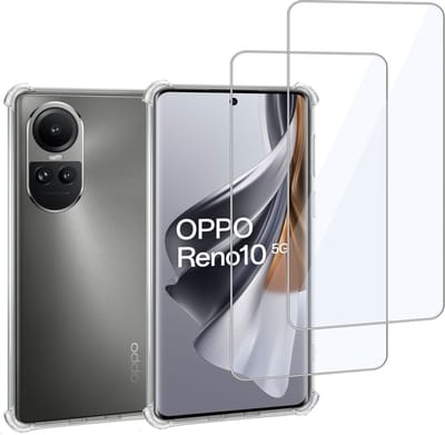 Geschikt voor OPPO Reno 10 / 10 Pro - Hoesje + 2x Screenprotector – Gehard Glas Cover + Shock Proof Case – Transparant
