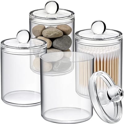 Set van 4 Organisatoren voor Wattenstaafjes en Wattenpads, Praktische Opberghouders voor Cosmetica, Ideaal voor Badkamer en Slaapkamer