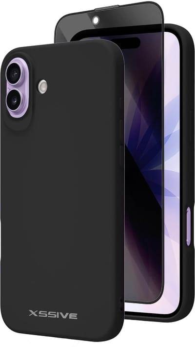 Xssive - Hoesje + Privacy Screenprotector - Geschikt voor iPhone 17 - Siliconen Back Cover - Prive Beschermglas - Zwart
