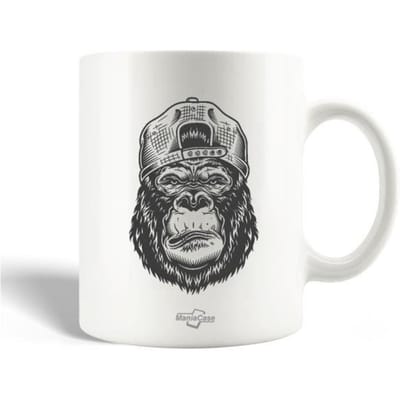 Mug en Céramique - MANIACASE - Gorille Chapeau Haut de Forme - 30cl - Compatible Lave-Vaisselle - Blanc