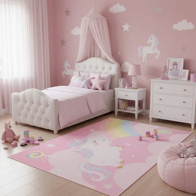 Tapiso Joy Eenhoorn Vloerkleed voor Kinderkamer Roze Kleurrijk Regenboog Speelkleed voor Meisjes Laagpolig Kindertapijt - 120x160