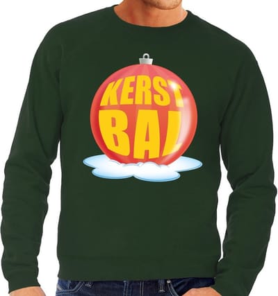 Foute kersttrui kerstbal rood op groene sweater voor heren - kersttruien S