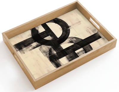 Dienblad hout 40x30 cm - Schootdienblad - Cirkels - Balken - Zwart - Abstract - Borrelplank rechthoek - Plateau dienbladen