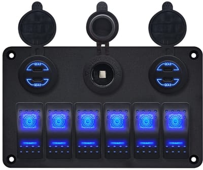 ProRide Schakelpaneel 12V voor Auto/Boot - 4 USB C Poorten - 30W/QC4.0 - 6 schakelaars + 12V/24V stopcontact