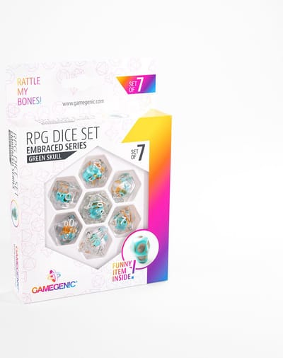 Dobbelstenen Embraced Green Skull RPG Set (7ST) - Accessoires