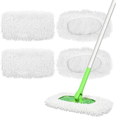 Daity 4-pack- Herbruikbare Chenille-moppads - Compatibel met Swiffer Mop - microvezel vervangende dweilpads - Wasbare moppads - Voor oppervlaktereiniging of (Wit，dweil niet inbegrepen)