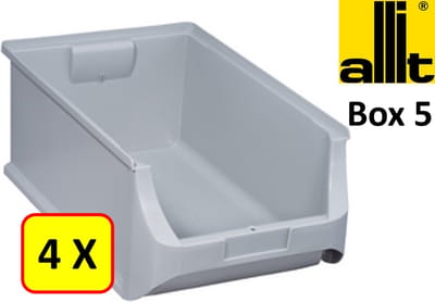 4 x Magazijnbak - grijpbak - stapelbak Allit - ProfiPlus Box 5 - 17,5 L - PP - grijs