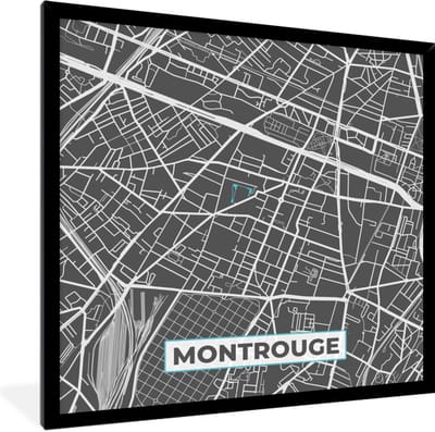 Fotolijst incl. Poster - Montrouge - Frankrijk - Plattegrond - Stadskaart - Kaart - 40x40 cm - Posterlijst