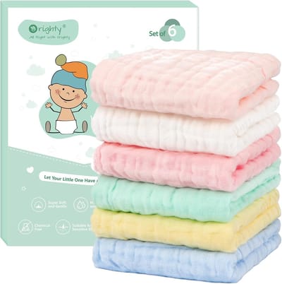 Zachte Muslin Babywasdoeken - 6 Stuks, 100% Katoen, Absorberend en Perfect voor Pasgeborenen