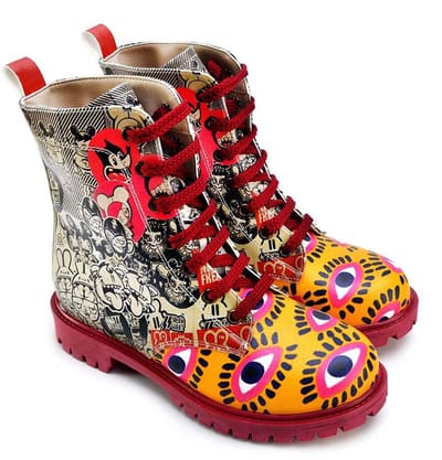 Goby Urban Pop Art Dames Veterboots - Handgemaakt Vegan Leer - Maat 35