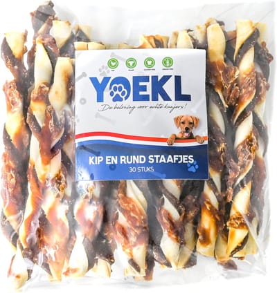 YOEKL Kauwstaafjes met Kip en Rund - 30 Stuks - Hondensnacks - Hondensnoepjes - Kauwsnacks - Kauwstaaf - Kauwstick