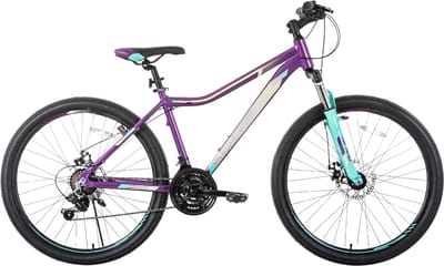 Dames mountainbike – Voor volwassenen – 21 versnellingen, vergrendelbare verende vork, dubbele schijfremmen, aluminium frame – Paars, 51/66/69 cm