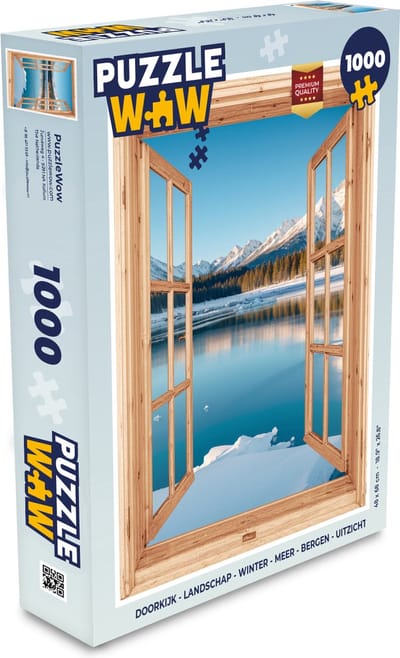 Puzzel Doorkijk - Landschap - Winter - Meer - Bergen - Uitzicht - Legpuzzel - Puzzel 1000 stukjes volwassenen