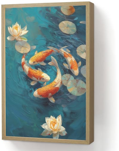 Wandlamp 40x60 cm - Oplaadbaar - Vissen - Waterlelies - Oranje - Water - Wandlampen binnen woonkamer - Slaapkamer lamp - Decoratieve nachtlamp - Vloerlamp draadloos