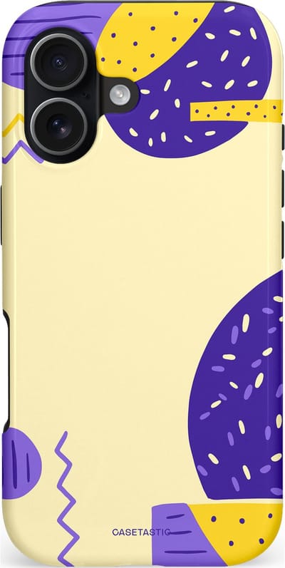 Casetastic hoesje geschikt voor Apple iPhone 17 - MagSafe - Dubbellaagse bescherming - Geo zigzag - Fashion Case - Crème Blauw Geel