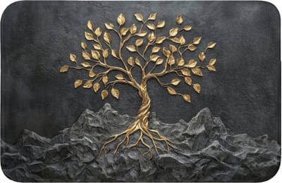 Badmat 60x40 cm - Antislip - Bladeren - Goud - Boom - Rots - Badmatten voor badkamer - Badkamermat - Douchemat - Badkamer mat