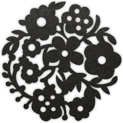 Bloemenkrans vilt onderzetters - Zwart - 6 stuks - ø 9,5 cm - Bloem - Tafeldecoratie - Glas onderzetter - Cadeau - Woondecoratie - Woonkamer - Tafelbescherming - Onderzetters Voor Glazen - Keukenbenodigdheden - Woonaccessoires - Tafelaccessoires