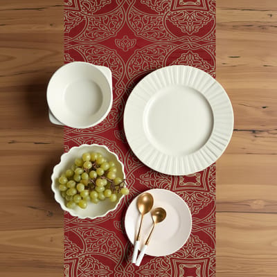 ABAKUHAUS – Oosterse tafelloper 40×180 cm – vermiljoen kameel & tan