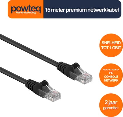 Premium netwerkkabel / internetkabel | 15 meter | Zwart | RJ45-RJ45 | Cat 5e