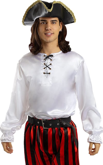 FUNIDELIA Wit piraten shirt voor mannen Zeerover - Maat: M - Wit