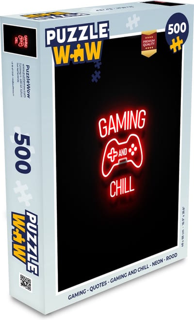 Puzzel Gaming - Quotes - Gaming and chill - Neon - Rood - Legpuzzel - Puzzel 500 stukjes