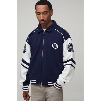 Boxy Fit Varsity Jack Met Kraag En Colour Block Design | Navy | Size XS