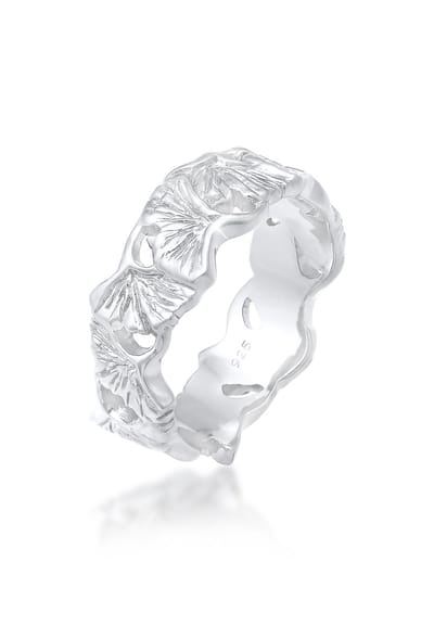 Elli - Ring - Dames Band Ginkgo Blad Tropisch Zomer Trend in 925 Sterling Zilver Verguld - Dames