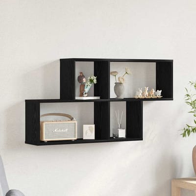 vidaXL - Wandplank - Muurmontage - Zwart - Eiken - 76 - x - 15 - x - 53 - cm - Bewerkt - hout