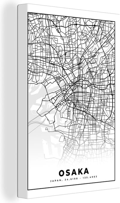Canvas Schilderij Kaart - Osaka - Stadskaart - Japan - Plattegrond - 20x30 cm - Wanddecoratie
